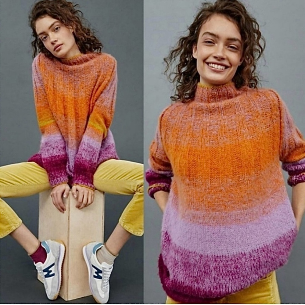Anthropologie Knit Wool Alpaca Blend Long Sleeve Relaxed Fit Pullover Sweater